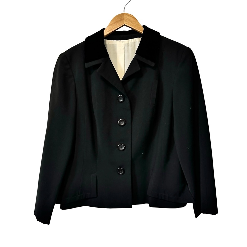 Vintage 50s Black Opera Coat‎ Bar Jacket Velvet Collar Blazer Paul Parnes Medium